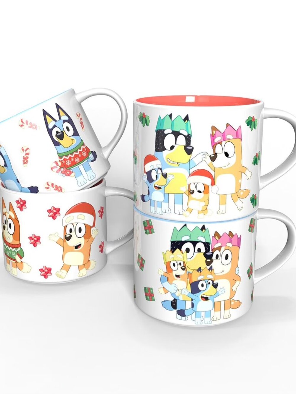 Zak Designs 15oz 4pk Stackable Ceramic Holiday Mugs in Gift Box - Bluey